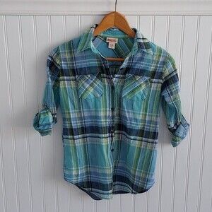 MOSSIMO & CO Blue Green Plaid Button‎ Down
